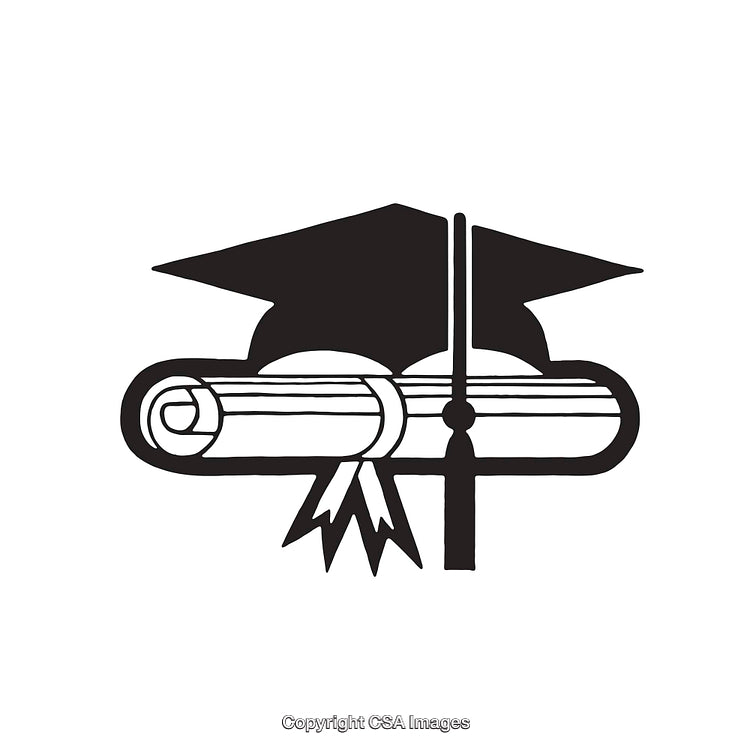 Graduation Cap and Diploma Icon in Simple Black and White Design