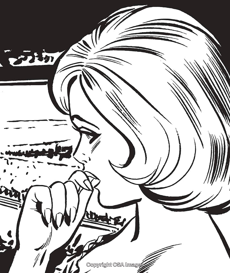 Retro Comic Style Illustration of a Thoughtful Woman in a Side Profile