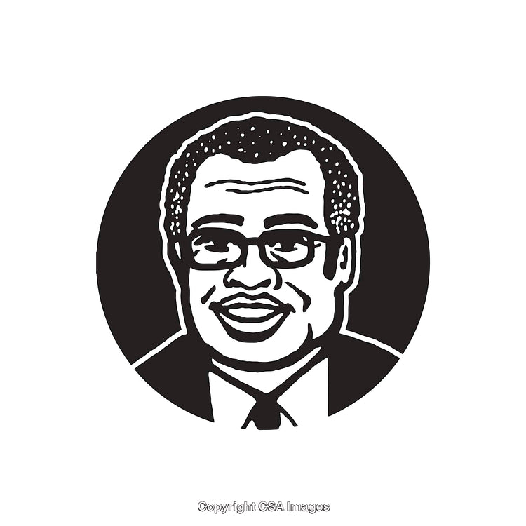 Black and White Illustration of a Smiling Man Wearing Glasses
