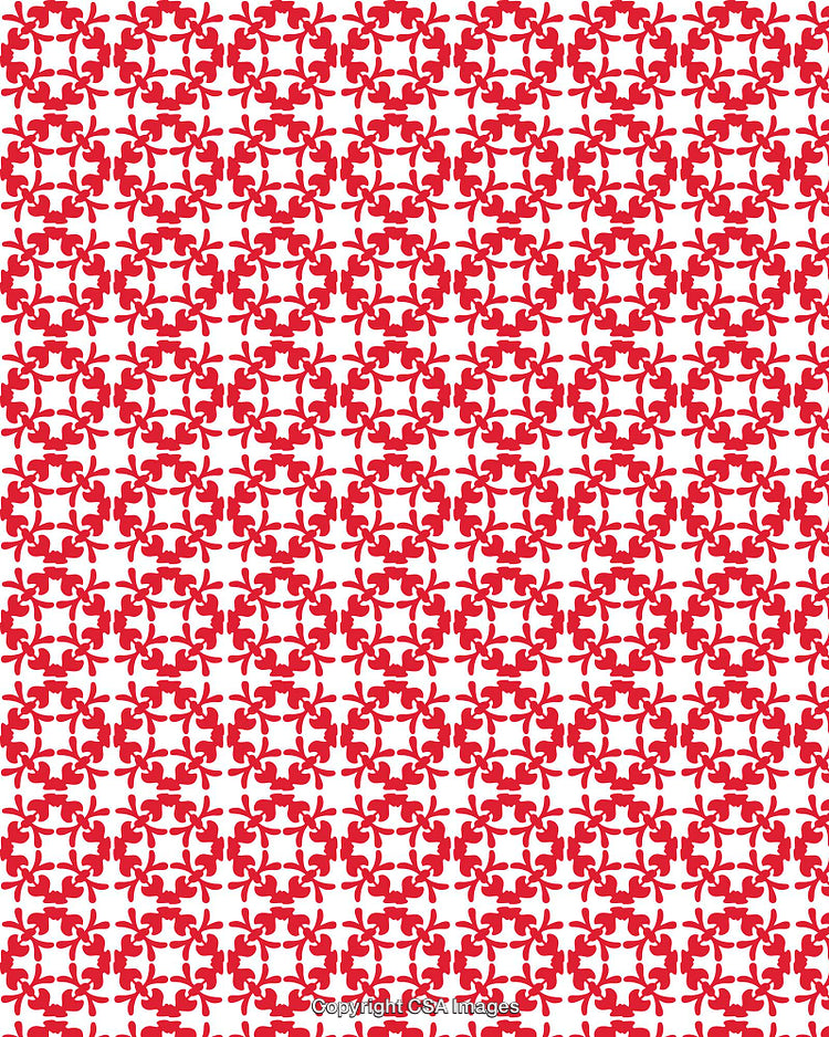 Red Ornate Floral Pattern With Abstract Circular Motifs on White Background