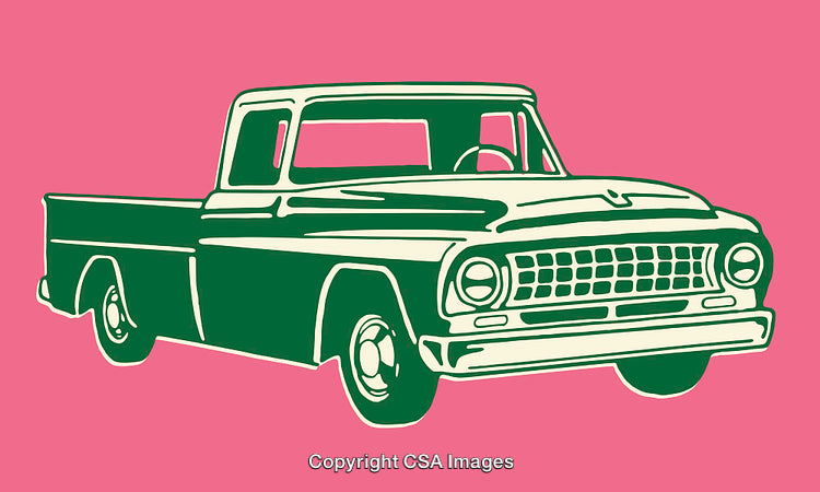 Stylized Illustration of a Classic Pickup Truck on a Vibrant Background