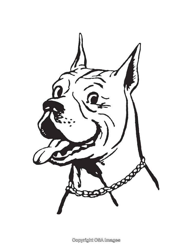 Black and White Line Art Illustration of a Dog in Profile View