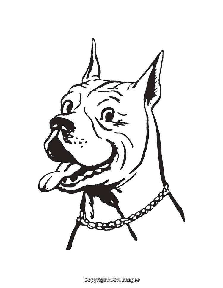 Black and White Line Art Illustration of a Dog in Profile View