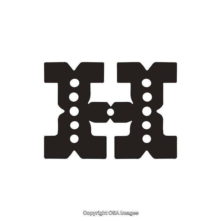 Stylized Black Shape Resembling Letter H with Artistic Design Elements
