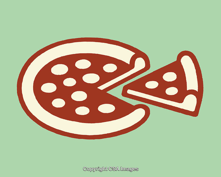 Simple Line Art Illustration of a Pizza with a Sliced Piece