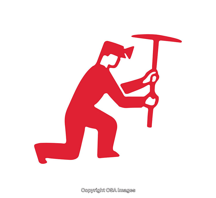 Red Silhouette Icon of a Worker with a Pickaxe