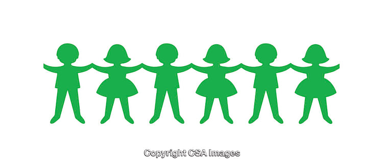 Symbolic Green Figures Holding Hands in Unity on White Background