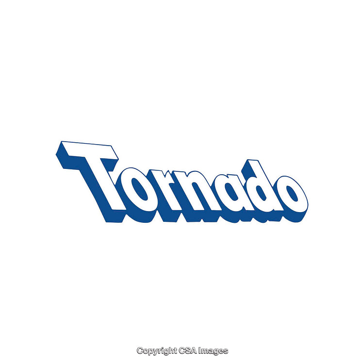 Bold Blue Tornado Text Design on a Clean White Background