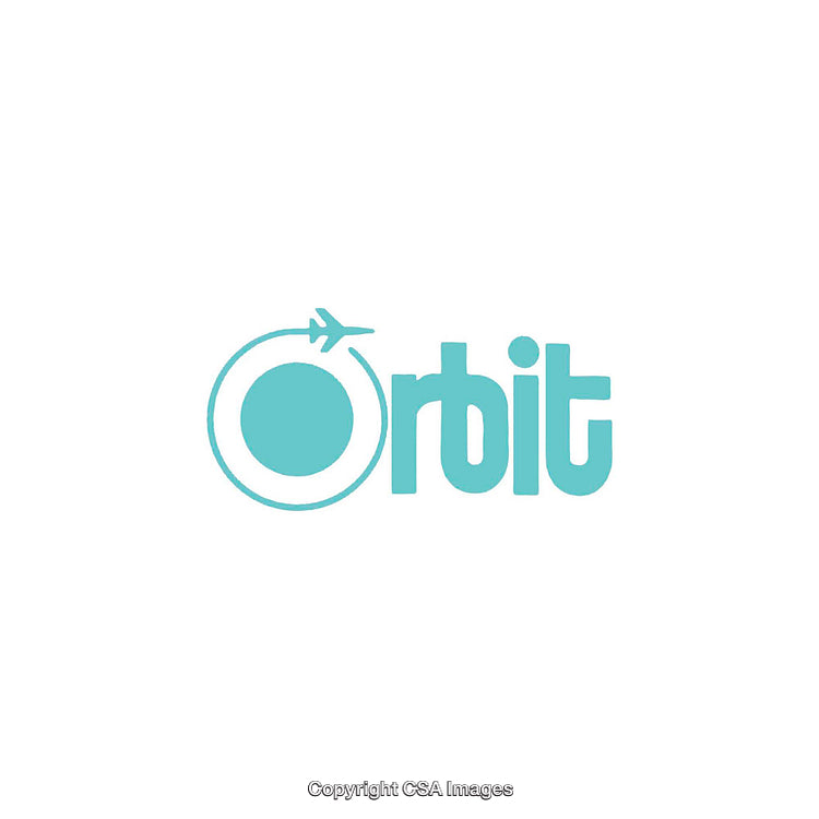 Minimalist Blue Logo Design with Airplane Orbit Graphic