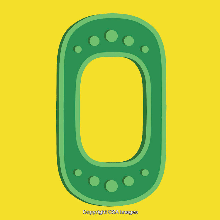 Green Artistic Depiction of the Number Zero on Yellow Background