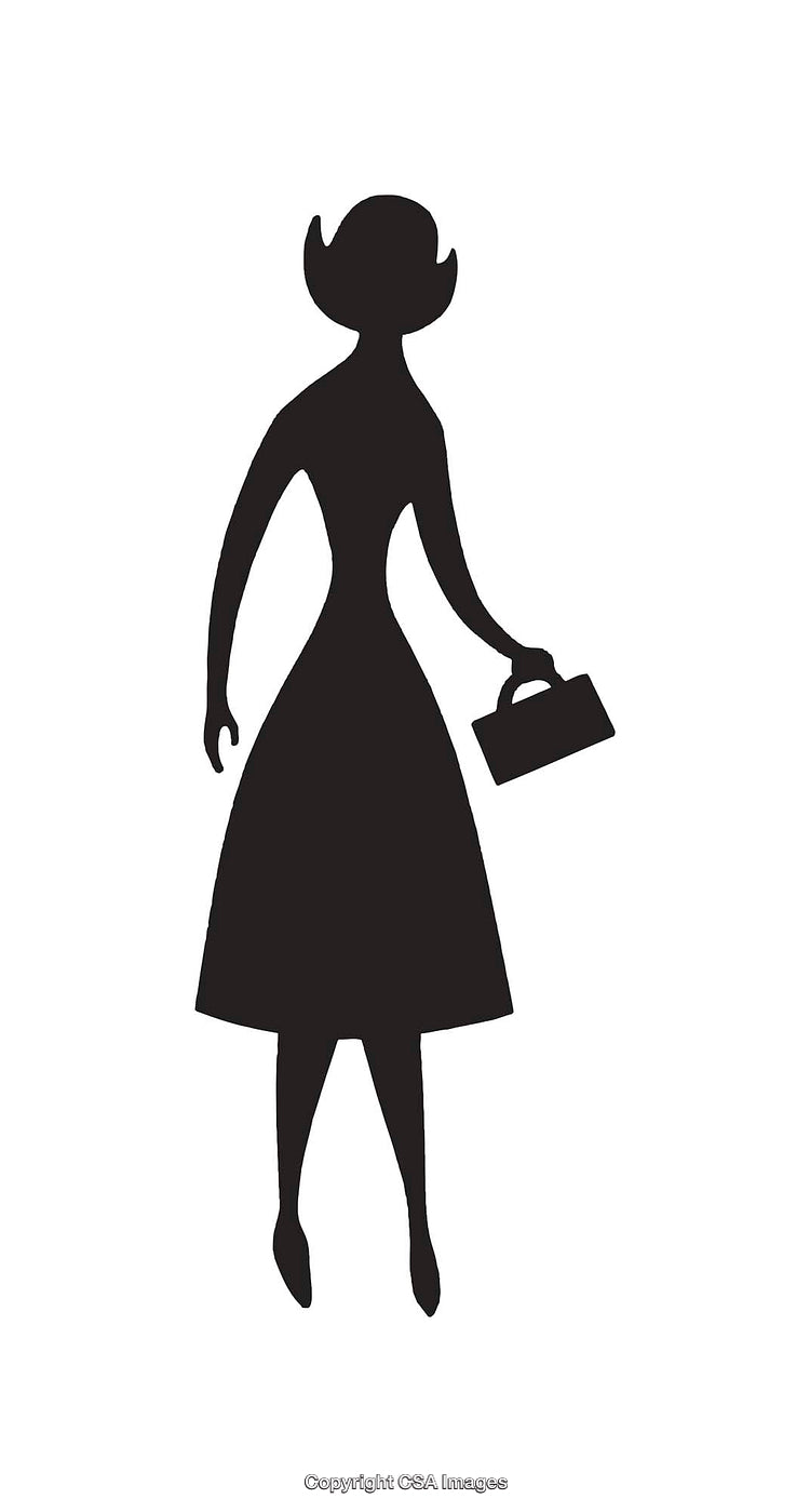 Silhouette of Stylish Woman Holding Bag in Dress on White Background