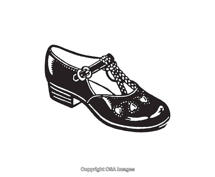 Black and White Line Art Illustration of a Decorative Shoe