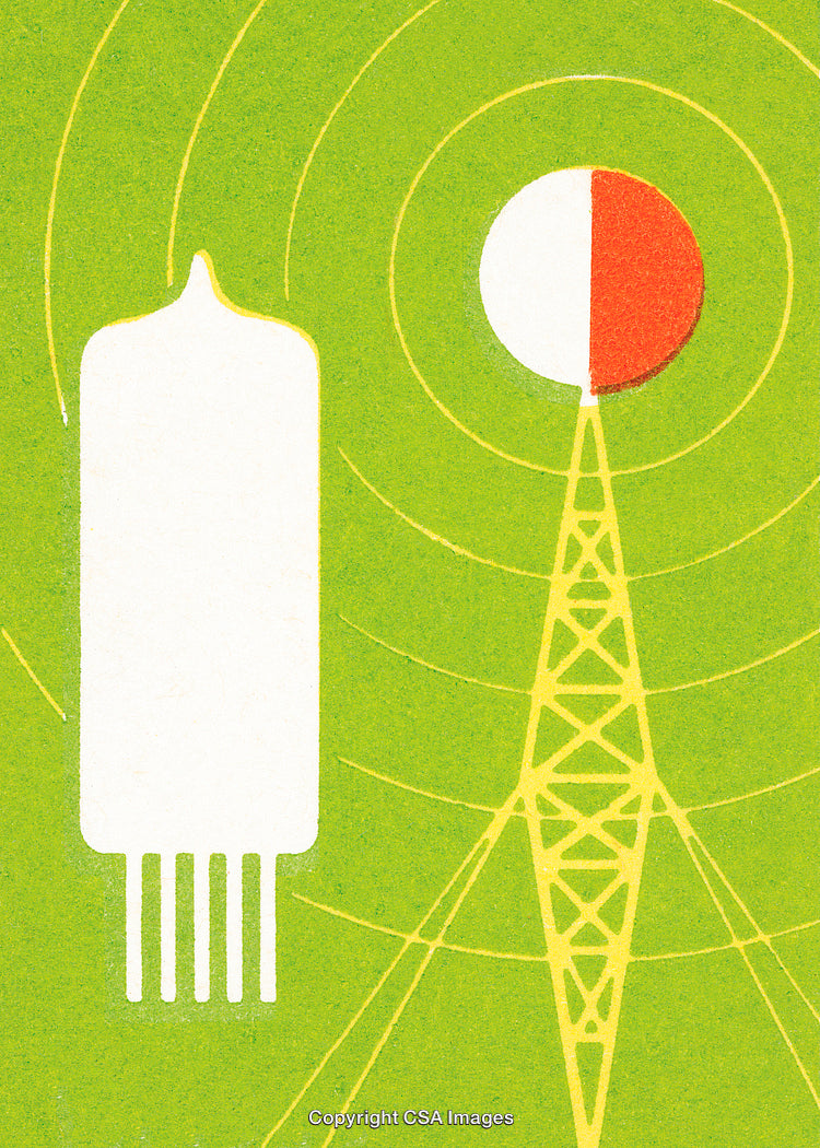 Retro Illustration of Electronics and Communication Concepts in Bright Green Tones