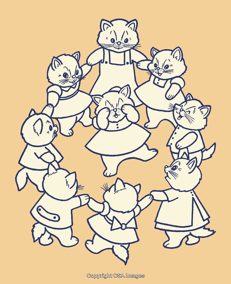 Adorable Cartoon Cats Playing Ring Around the Rosie Together in Harmony