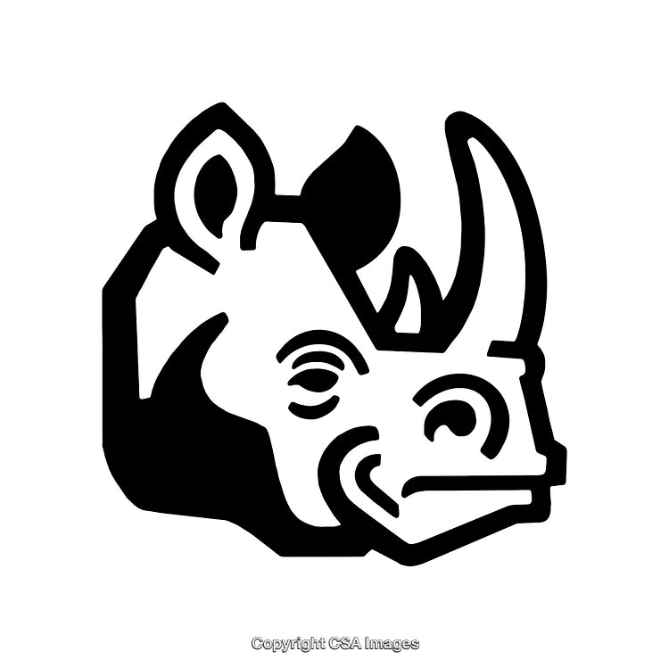 Black and White Line Art Illustration of a Rhinoceros Head