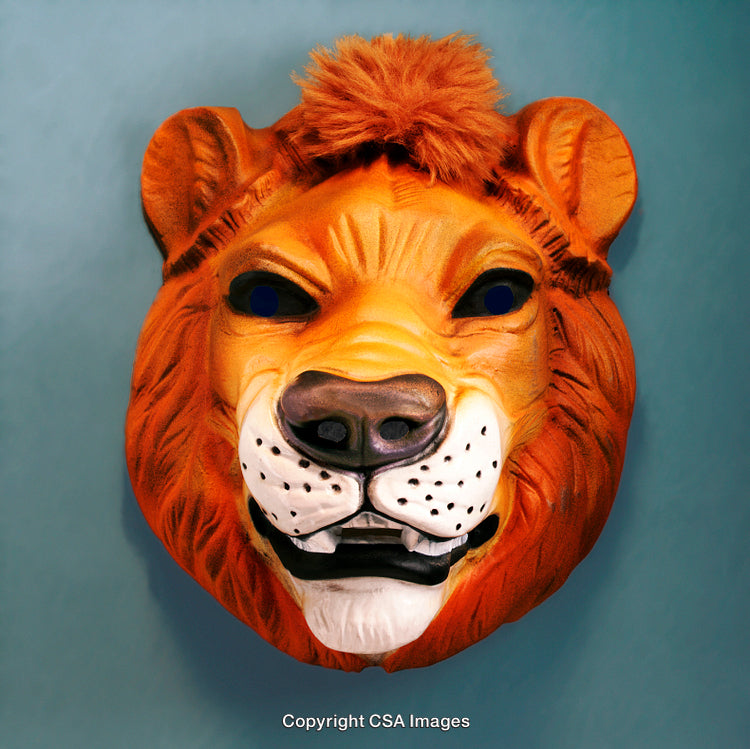Vivid Lion Mask with Vibrant Orange Mane and Fierce Expression