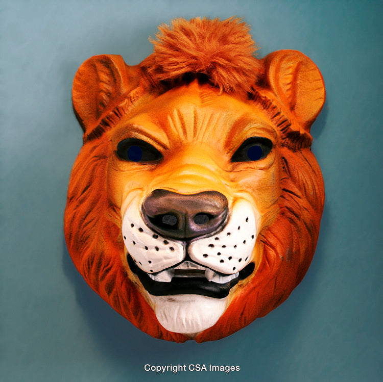 Vivid Lion Mask with Vibrant Orange Mane and Fierce Expression