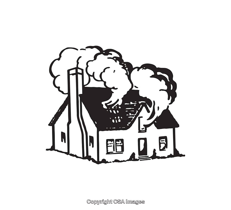 Hand-Drawn Smoke Emanating From House Fire in Black and White Art
