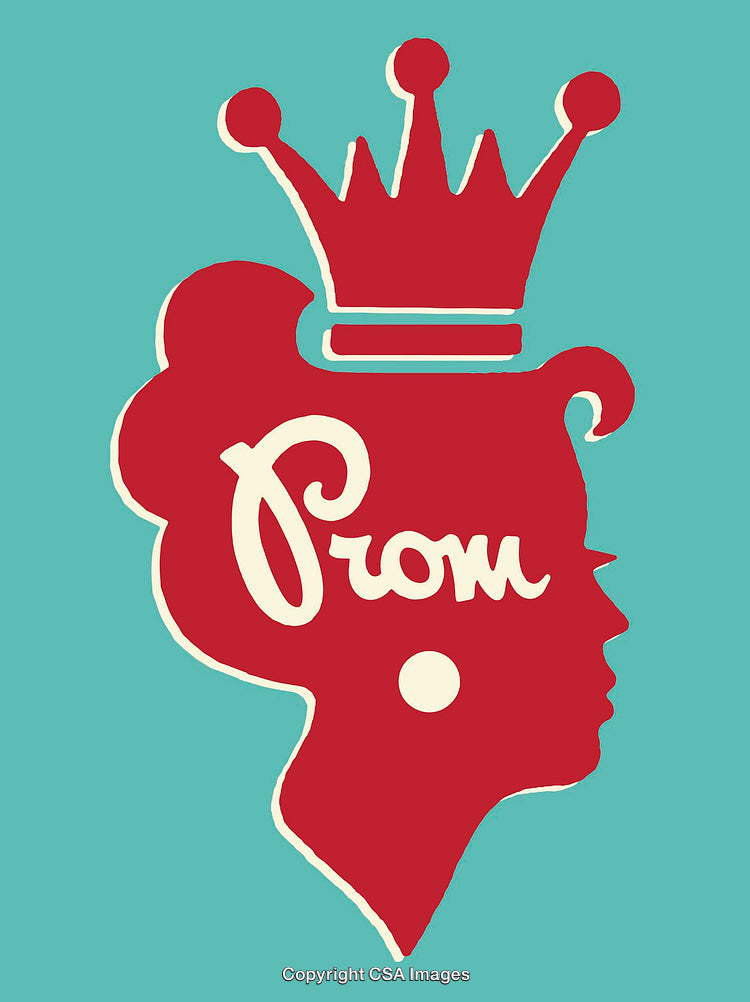 Silhouette Crown Design with Prom Text on Bold Red and Turquoise