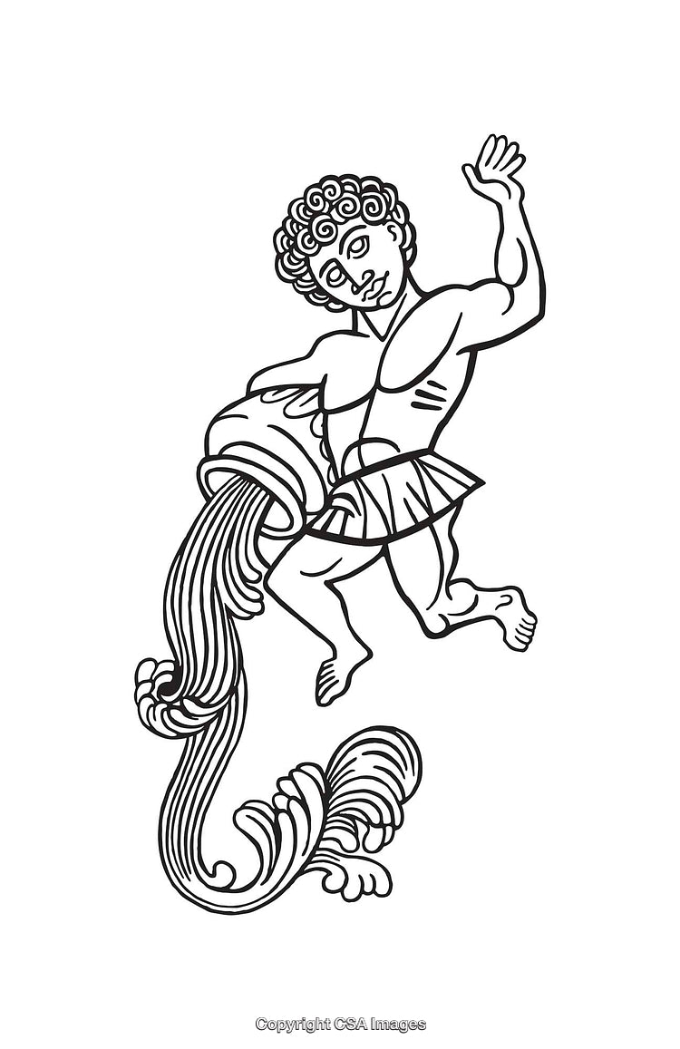 Black and White Line Art Illustration of Zodiac Sign Aquarius