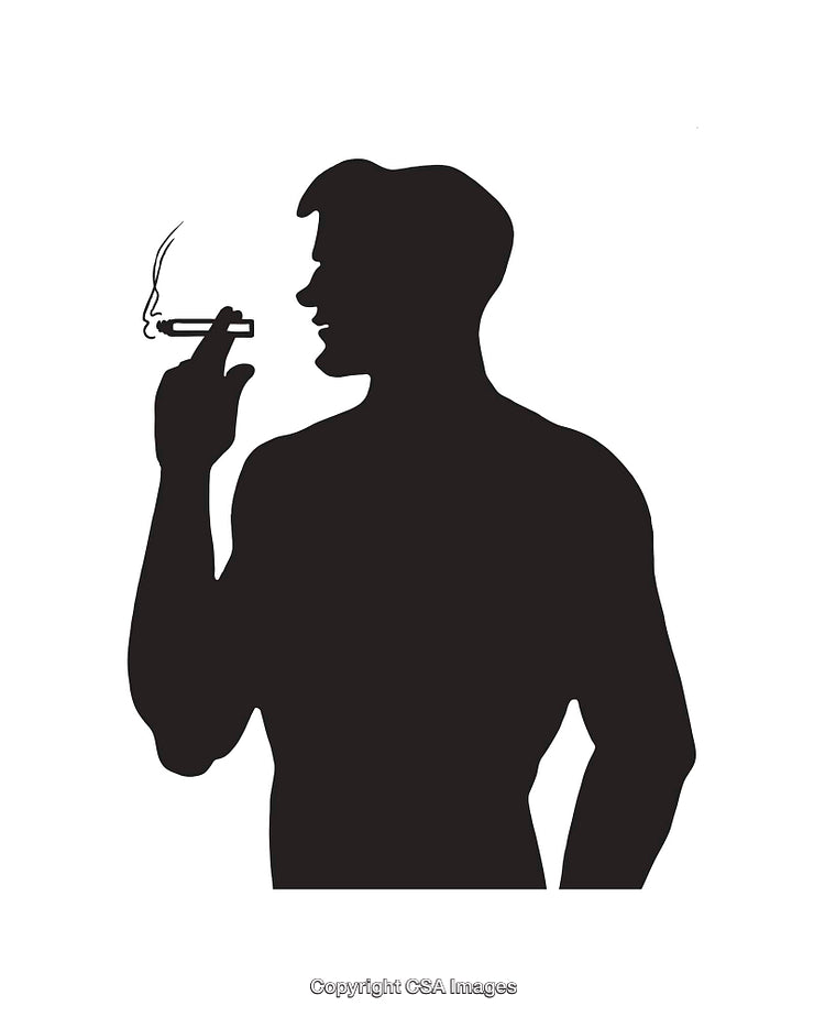Silhouette of a Man Smoking a Cigarette in Profile View