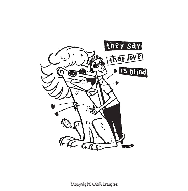 Humorous Black and White Illustration of Love Is Blind Concept