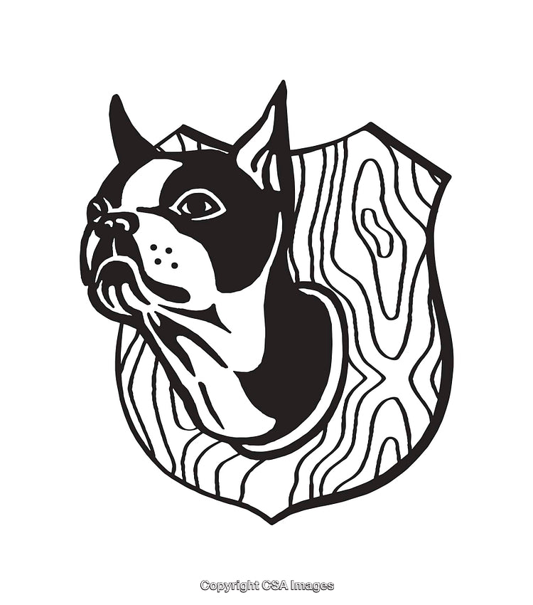 Woodland Shield Featuring a Stylized Dog Head in Black and White