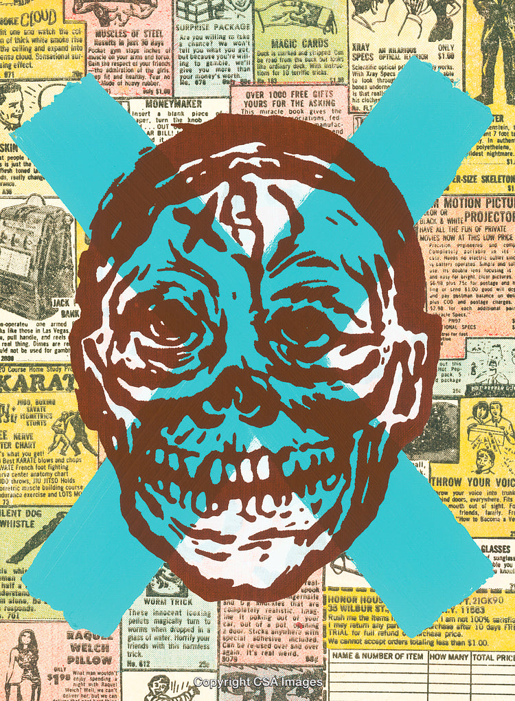 Colorful Abstract Skull Art Over Vintage Comic Style Background