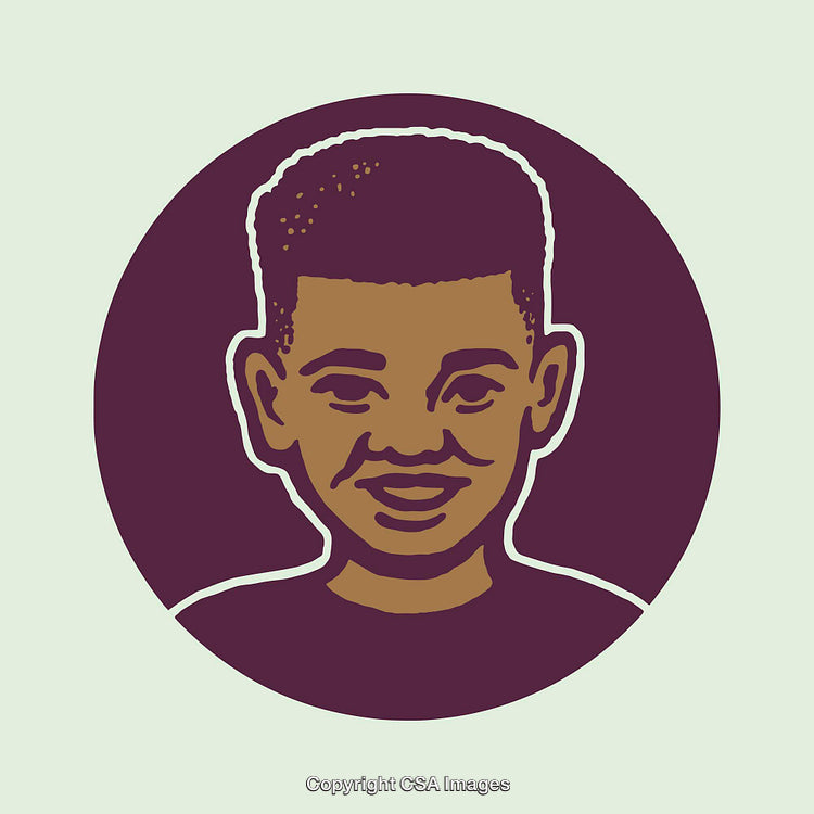 Colorful Line Art Illustration of a Smiling Kid in Graphic Style