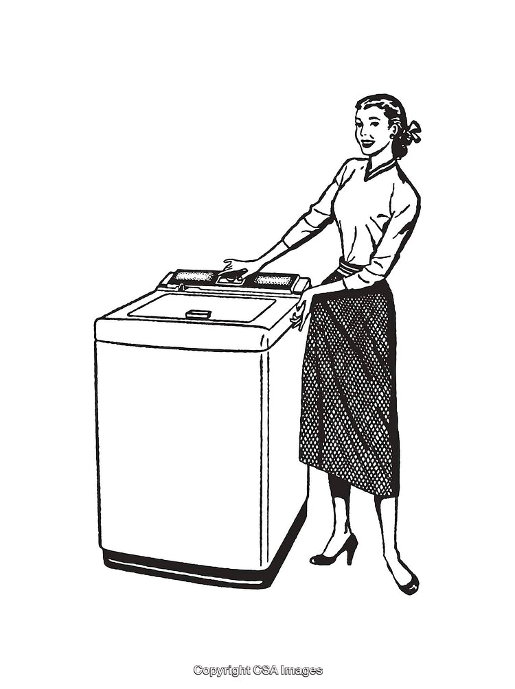Vintage Illustration of a Woman with a Top-Loading Washing Machine