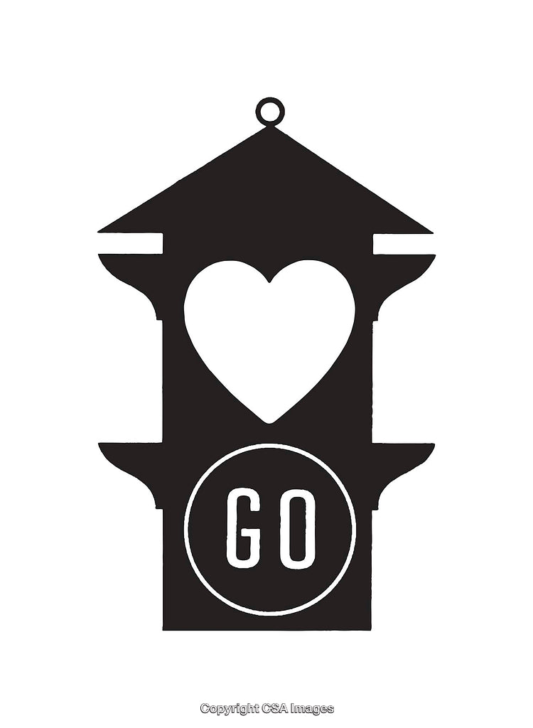 Stylized Black and White Lantern Line Art with Heart and "GO" Graphic