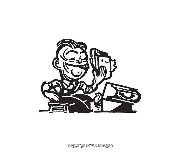 Retro Cartoon Style Line Art Illustration of a Worker in Action