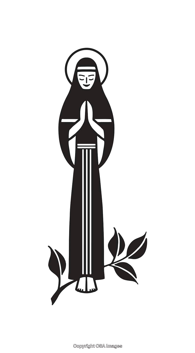 Black And White Line Art Illustration of Praying Religious Icon