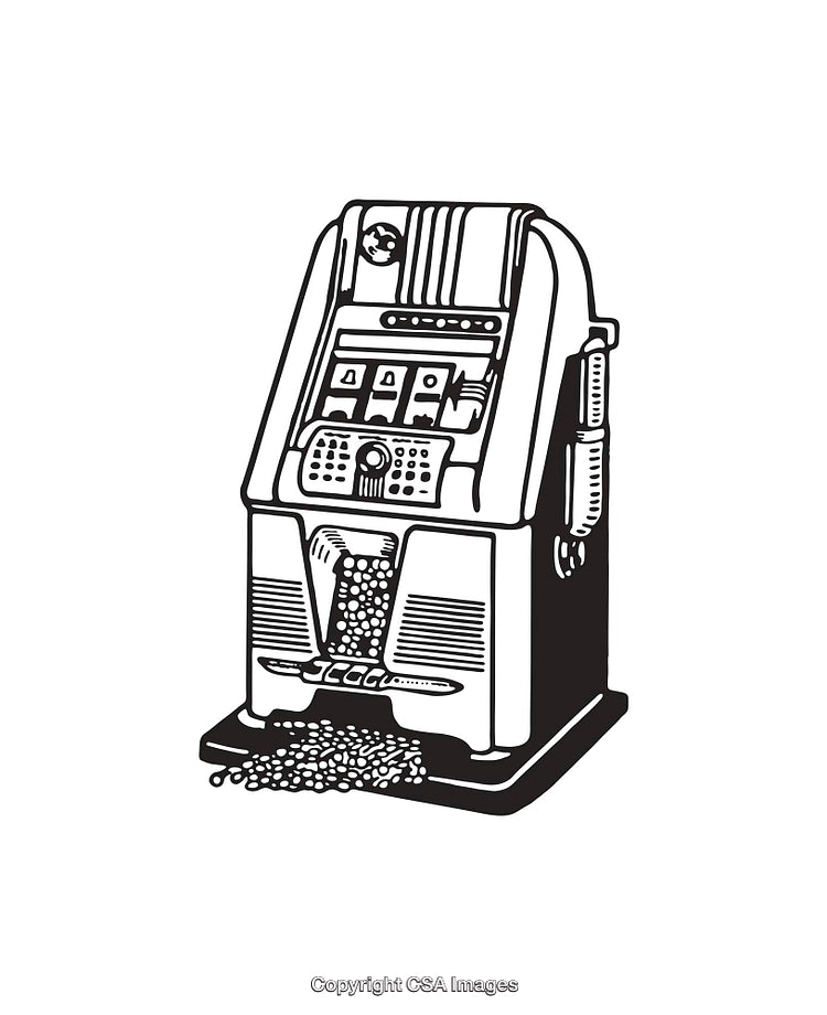 Detailed Line Art Illustration of a Classic Slot Machine