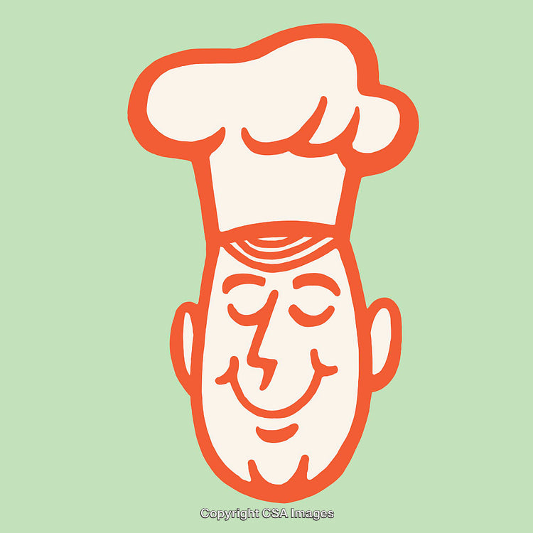 Colorful Line Art Illustration of Smiling Chef Wearing a Traditional Hat