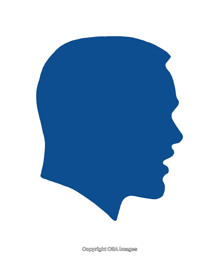 Blue Silhouette of a Human Profile with Neutral Expression on White Background