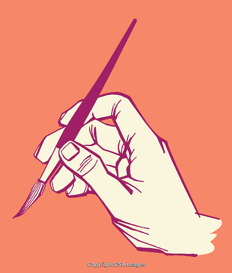 Color Line Art Illustration of a Hand Holding a Paintbrush
