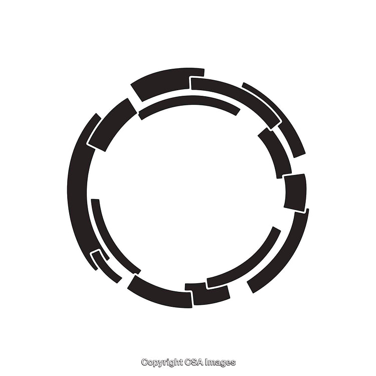 Abstract Circular Shape with Geometric Black Segments on White Background