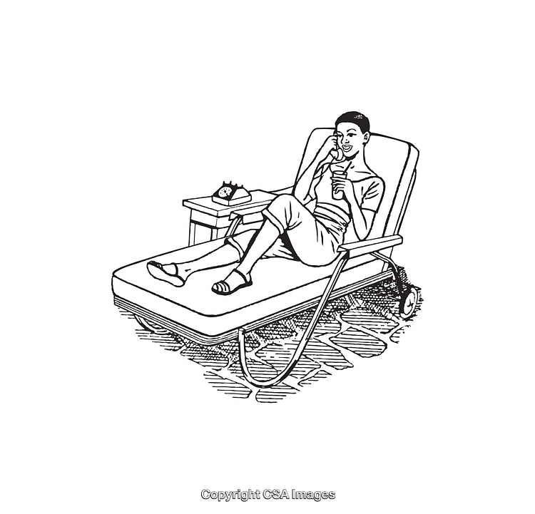 Black and White Illustration of a Person Relaxing on a Lounge Chair