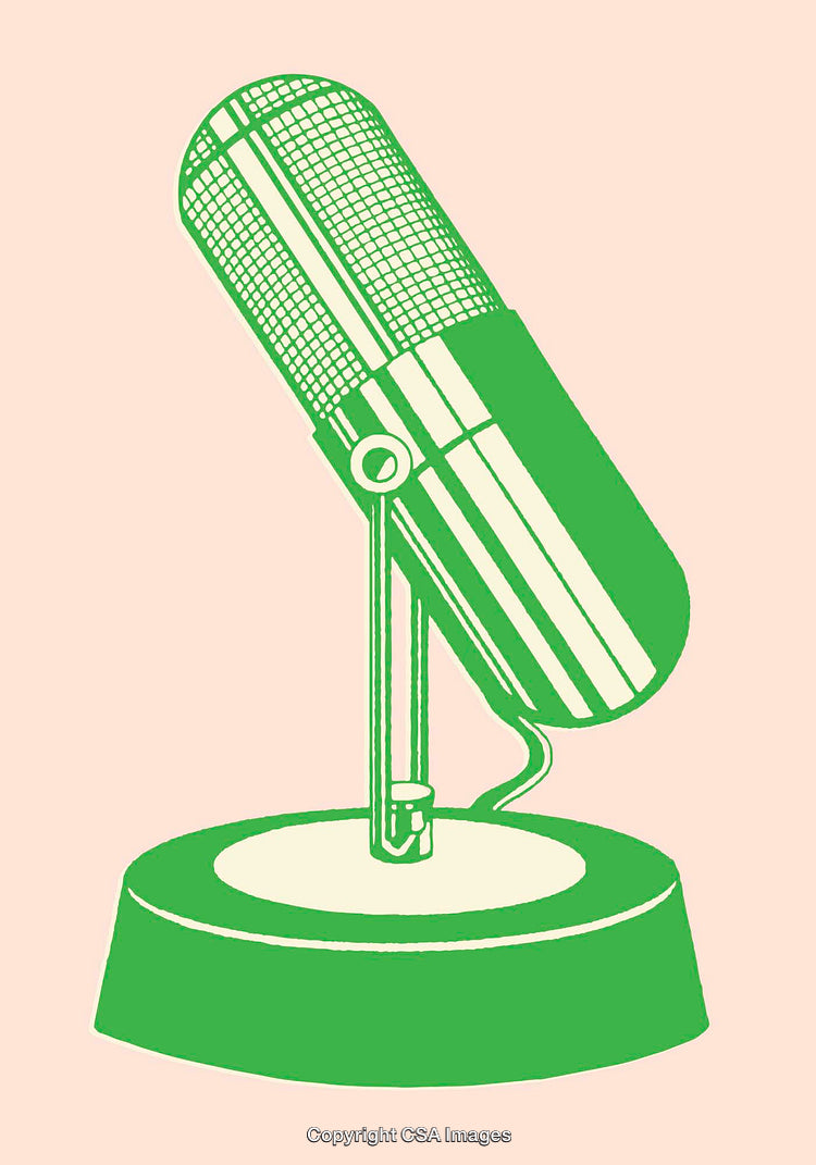 Retro Green Microphone Illustration on Pale Background