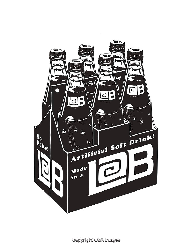 Black and White Illustration of Lab Bottles in a Pack Display