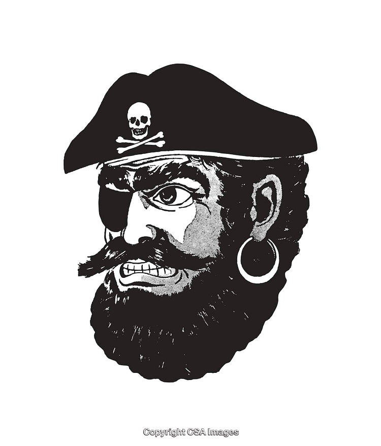 Pirate Illustration With Skull Hat and Eye Patch in Black and White