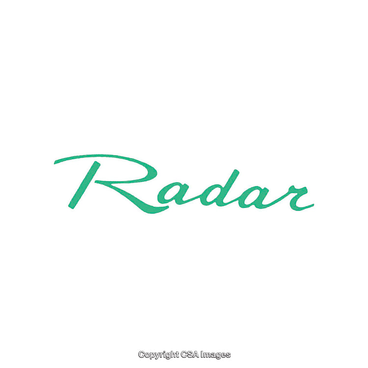 Green Handwritten Style Text Reading 'Radar' on a White Background
