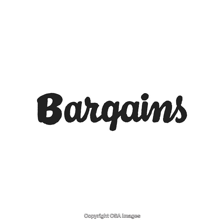 Black Calligraphic Bargains Text Displayed On White Background