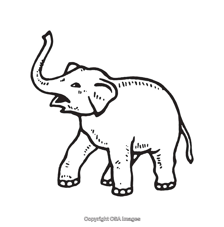 Black and White Line Art Illustration of a Trumpeting Elephant