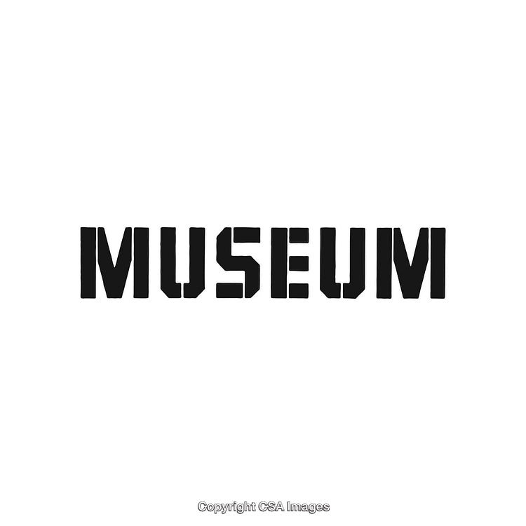 Black Stencil Museum Text on White Background Representing an Artistic Style
