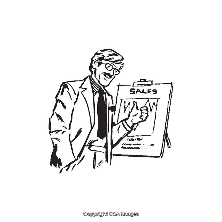 Retro Styled Business Presentation Illustration with Sales Chart