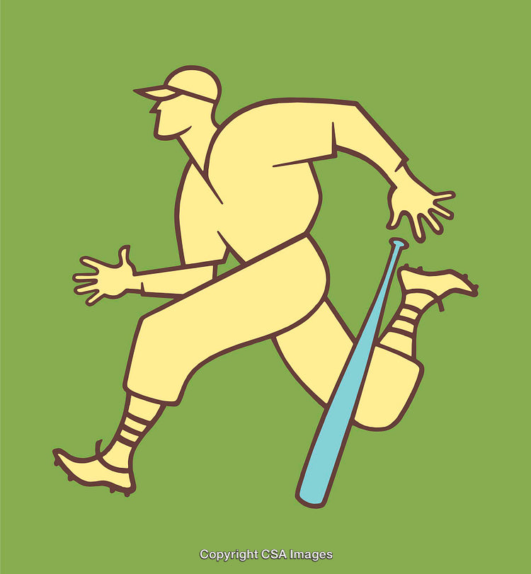 Baseball Player Running in Minimalist Line Art Style on Green Background
