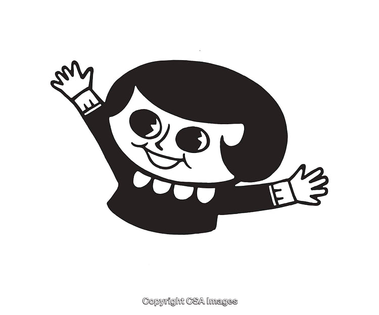 Black and White Line Art of a Happy Cartoon Character