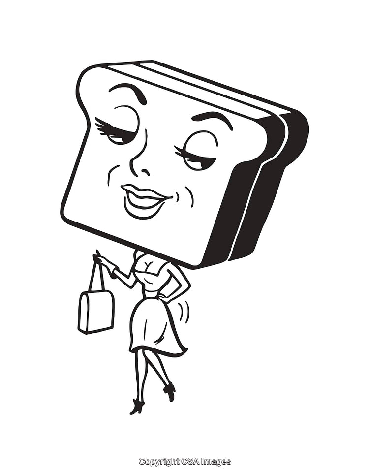 Stylized Line Art of Anthropomorphic Bread Character With Accessories